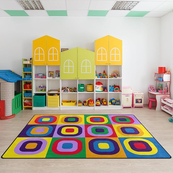 Kids Rug, Classroom Carpets Playmat Rugs - 6x9 Ft Kids Carpet with Rubber Backing, Colorful Children's Classroom Seating Rug Play Mat Nursery Rugs for Children Bedroom Playroom Elementary