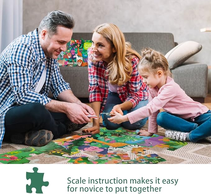 TAOZI&LIZHI Floor Puzzles for Kids, Jungle Animals Jigsaw Puzzle for Kids Ages 3-5, 4-8, Christmas Toddler Puzzles with Hand-held Gift Box, Preschool Learning & Education Toys(46 pcs, 2 x 3 feet)
