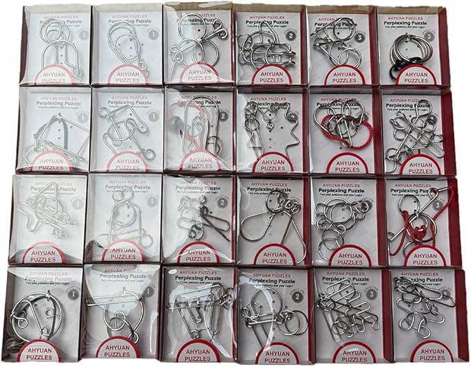 Assorted Metal Puzzle Stress Relief Sensory Toys Large 24 Pack IQ Wire Metal Puzzles with Paper Box Gift Package Great Educational Puzzle Games Toys for Kids and Adults by AHYUAN