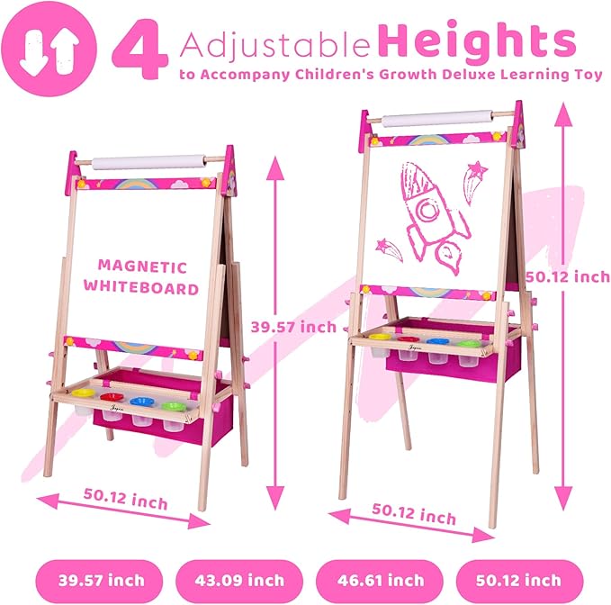Joyooss Art Easel for Kids & Toddlers, Adjustable Painting Station - Wooden Easel with Whiteboard & Chalkboard for Ages 4-12