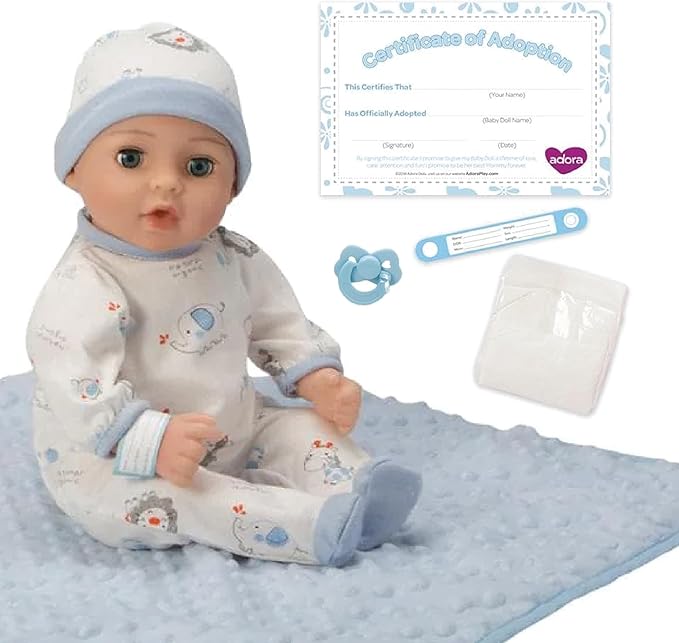 Adora 16 Inch Boy Baby Doll with Accessories Blue Matching 9-Piece Set Including a Pacifier, Hospital, Bracelet, Diaper, and More Gift for Toddlers Ages 3+ Adoption Babies Collection - Handsome