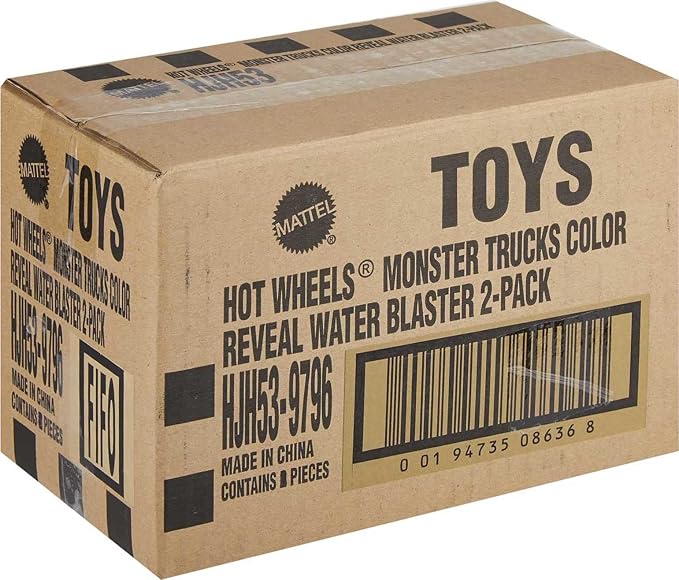 Hot Wheels Monster Trucks Color Reveal 2-Pack & Clip-On Water Tank, 2 Toy Trucks with Surprise Color Change (Styles May Vary)