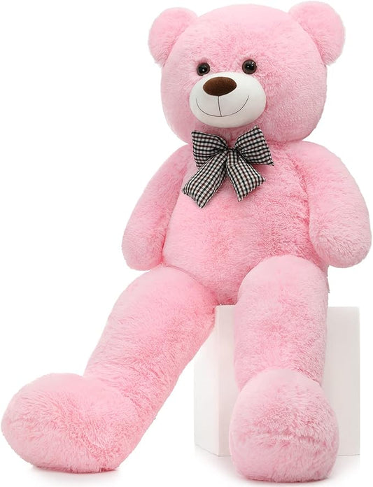 MorisMos Bow Tie Giant Teddy Bear, 55inch Large Big Teddy Bear Plush, Lifesize Stuffed Animals for Girlfriend, Pink