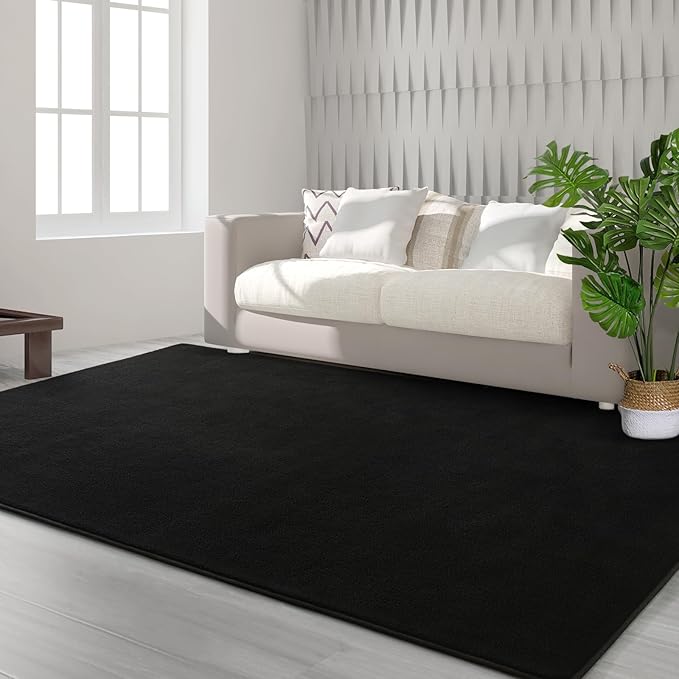 FlyDOIT Area Rugs for Bedroom Living Room, 7x10 Black Super Soft Comfy Thickened Memory-Foam Indoor Carpets, Modern Aesthetic Minimalist Carpet for Boys Girls Adults Apartment Nursery Home Décor