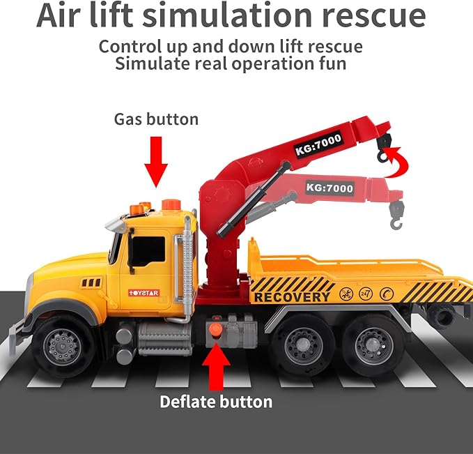 Dwi Dowellin Kids Toys for 3 4 5 6 7 Years Old Boys, 15" Large Tow Truck Toy,Friction Powered Transport Truck Crane Toy with Lights and Sounds,with Roadster,Toddlers Gifts