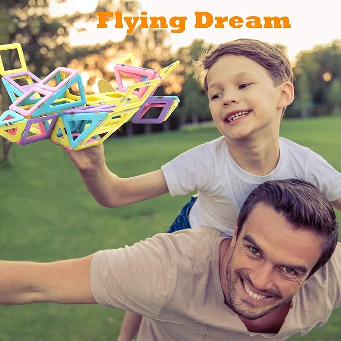 Magnetic Tiles Magnet Blocks for 3 4 5 6 7+ Year Old Boys Girls Macaron Castle Magnetic Building Blocks for Toddlers 3-5, 4-8, Building Blocks for Kids Ages 3+ Birthday Gifts 124pcs