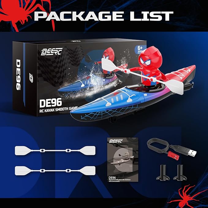 DEERC Mini RC Boat,Remote Control Spider Kayak Boat Pool Water Toys for Kids with Light,Lake,Bathtub,Summer Outdoor Water Toys Gift for Kids Boys Ages 4-8