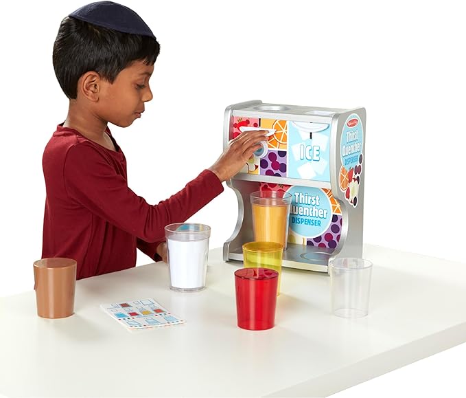 Melissa & Doug Thirst Quencher Wooden Drink Dispenser Pretend Play Set With Cups, Juice Inserts, Ice Cubes Pretend Play Soda Fountain, Food Sets For Kids Kitchen, For Kids Ages 3+ -