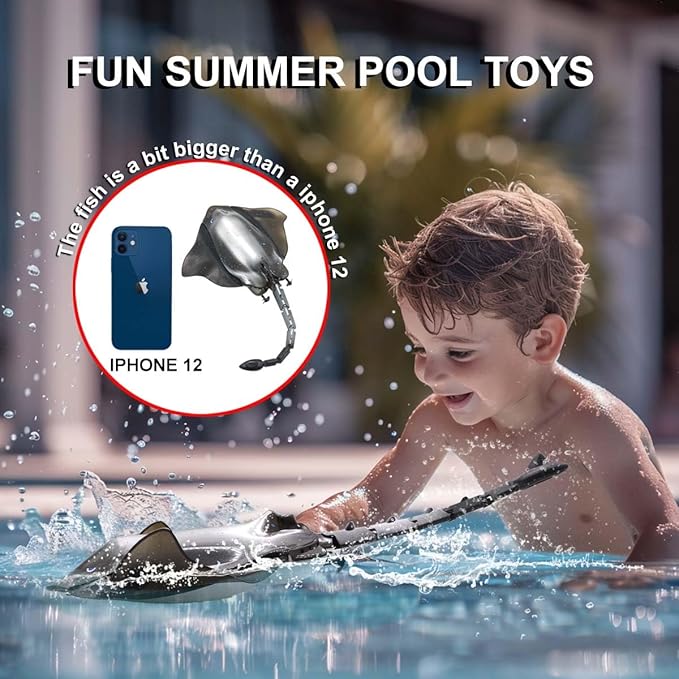 Pool Toys Remote Control Stingray Diving into Water High Simulation Robot Manta ray Lights Rechargeable Battery Remote Control Bathtub Summer Pool Toys Great Gift RC Boat for 8-12 Year Kids Black