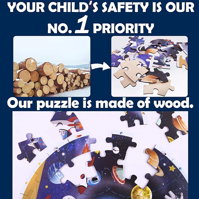iPlay, iLearn Floor Puzzles for Kids Ages 3-6, Jigsaw Puzzle for kids Ages 4-8, Toddler Large Wooden Learning Toy, Educational Round Planets, Solar System Birthday Gift for 5-7 Year Old Boy Girl Child