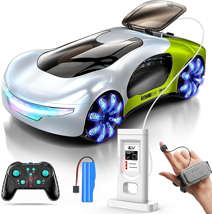 WSHlMIN Futuristic Remote Control Car, Gesture Sensing Rc Stunt Car with Light Spray & Sound, 360° Rotate 2.4GHz RC Cars Toy for Boys 8-12, Birthday Presents for Kids Age 8 9 10 11 12 13 14 (Green)