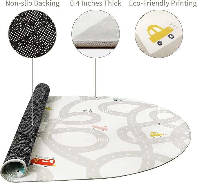 LIVEBOX Grey Car Rug for Playroom, 5'X7' Kids Play Mat for Boys and Girls, Large Road Traffice Rugs for Nursery, Washable Kids Rug Non-Slip Toy Car Mat for Bedroom Toddler Room