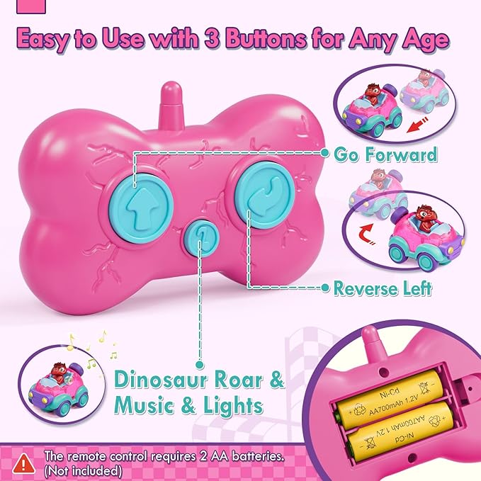 Lehoo Castle Remote Control Car for Toddlers, Toddler Girl Toys 2-3, Dinosaur Toys for Girls Ages 2-4 with Lights & Music, Toys for 2 3 4 Year Old Girls