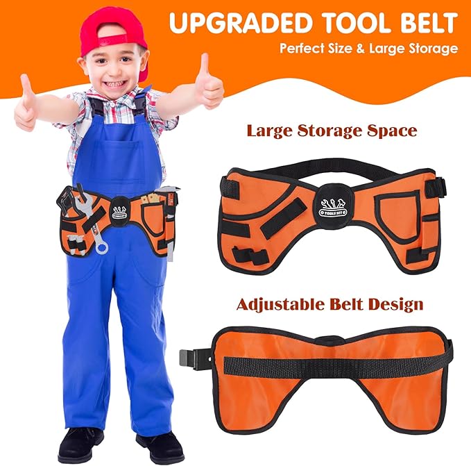 Kids Tool Set- 48PCS Toddler Tool Set Toys with Electronic Toy Drill, Tool Bag&Tool Belt&Tape Measure, Pretend Play Kids Construction Tool Kits Toy for Boys, Kids Birthday Gift for Boys Girls Ages 3+