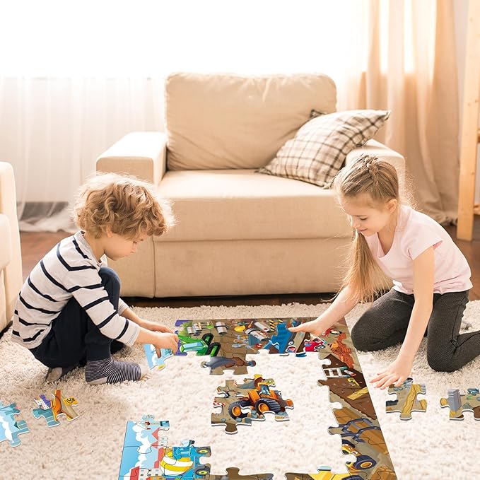 48 Pieces Jumbo Floor Puzzles for Kids ages 3-5, Puzzle for Kid Ages 4-6, Construction Site Jigsaw Large Puzzles, Children Learning Preschool Educational Toys, Great Gift for Kids 4-8 Years Old