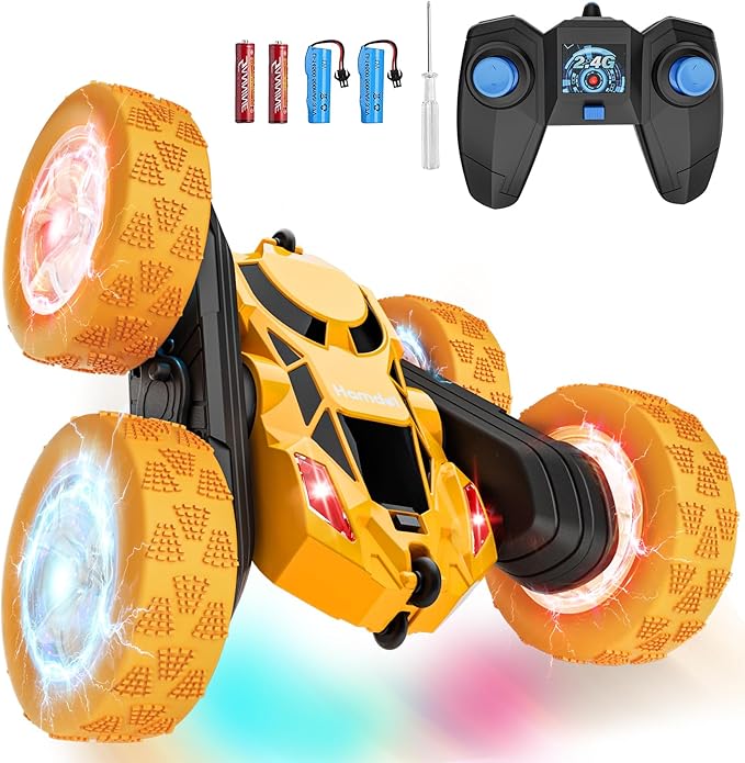 Remote Control Car, 360° Rotating 2.4GHz Fast Stunt RC Cars for Kids, Boy Toys Ages 6 7 8 9 10 Year Old, Gifts for Boys and Grils-Yellow