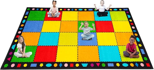 Booooom Jackson Thick Classroom Rug Elementary,13'x7'5'' Large Classroom Carpet Preschool Seating Rug for School, Colorful Classroom Rug for Classroom with 0.3'' Non-Slip Backing