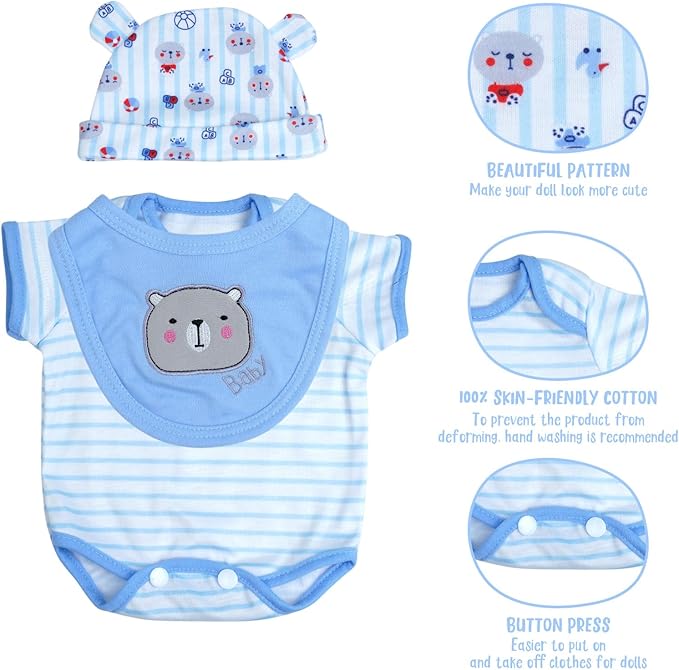 BABESIDE 9 Pcs Reborn Baby Doll Clothes with Bassinet for 17-22 Inch Dolls, Baby Dolls Clothes Outfit Accessories for Baby Doll Boy (Blue)