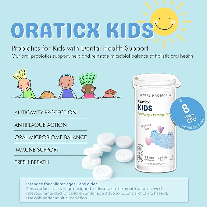 Kids Dental Probiotics for Anti-Cavity + Healthy Teeth and Gums, 8 Billion CFU Probiotics for Oral Health, Yogurt Flavor 1-PK
