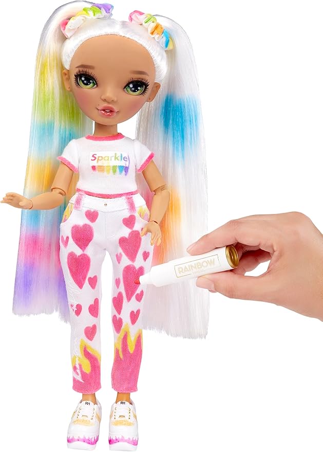 Rainbow High Color & Create Fashion DIY Doll with Washable Rainbow Markers, Green Eyes, Straight Hair in 2 Pig Tails, Bonus Top & Shoes. Color, Create, Play, Rinse and Repeat. Creative 4-12+