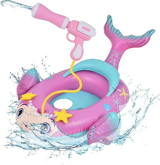 Kids Inflatable Pool Float with Integrated Squirt Gun,Fun Ride,on Float for Toddlers(Ages 3-8), Exciting Swimming Pool Toy for Boys and Girls