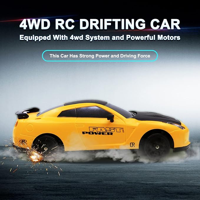 Remote Control Car RC Drift Car 2.4GHz 1:24 Scale 4WD 15KM/H High Speed Model Vehicle with LED Lights Drifting Tire Racing Sport Toy Car for Adults Boys Girls Kids Gift 2Pcs Rechargeable Batteries