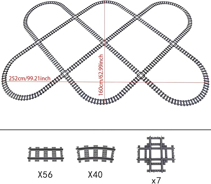 103pcs-City Train Tracks Extension Accessory Set, Compatible with Major City Train Sets 60205 60238, Railroad Building Toy for Kids, Gift for Train Enthusiasts-40 Curved 56 Straight 7 Crossing Rails