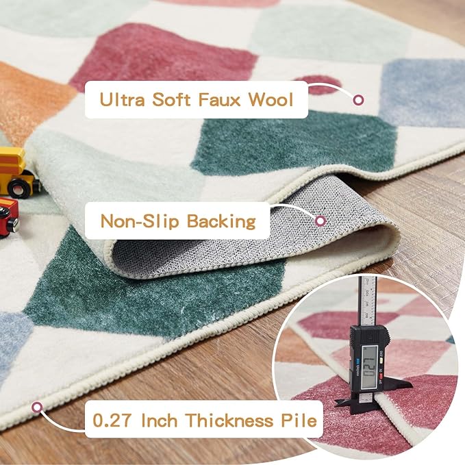 jinchan Area Rug 5x7 Kids Washable Indoor Floor Cover Non Slip Modern Soft Rug Living Room Diamond Carpet Holiday Decor for Nursery Dining Room Bedroom Confetti on Cream