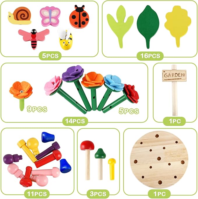 Wooden Flower Garden Building Toys for Kids, STEM Educational Activity Preschool Kit Gift for Boys Girls Age 3 4 5 6 7 Years Old, Stacking Game for Toddlers Build a Bouquet Spring Gifts