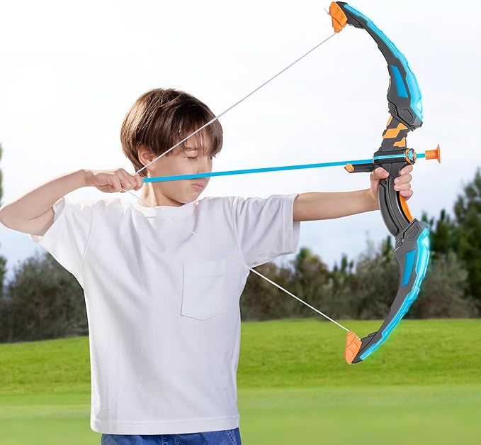 JOYIN LED Bow and Arrow for Kids, Light Up Archery Toy Play Set with Suction Cups Arrows, Targets & Arrow Case, Indoor and Outdoor Hunting Play Gift Toys for Boys Girls 6-12