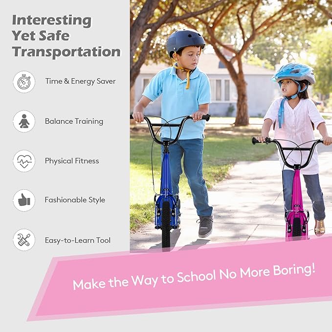 Goplus Youth Kick Scooter, Kids Kick Scooter W/ 12-Inch Air Filled Wheels, Carbon Steel Frame, Adjustable Handlebar, Front and Rear Dual Brakes, Ride On Toys for Adults Teens 8+