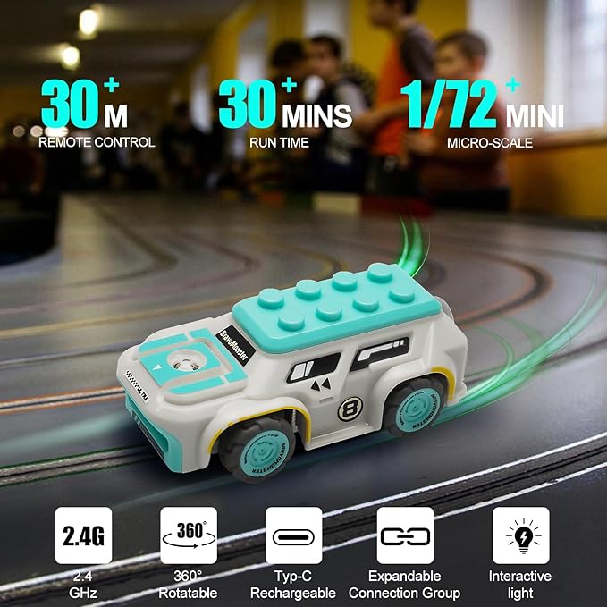 Micro RC Car 1:72 Full Proportional Hall Sensor Mini Remote Control Racing Car for Desktop on Track Play with Expandable Components, Gifts for Adults and Kids with Rechargeable Battery