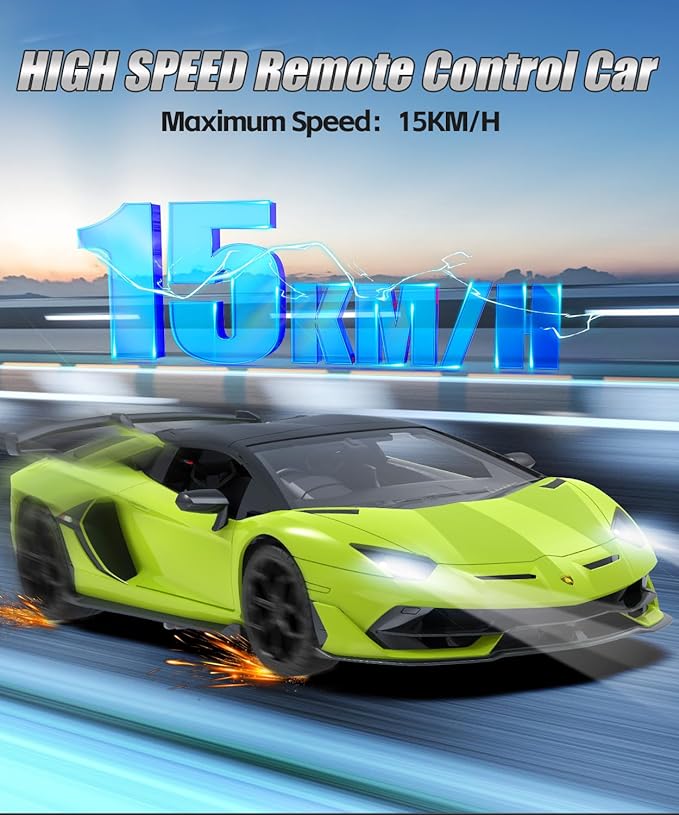 Lamborghini Remote Control Car, Officially Licensed 1:14 Lambo RC Car 7.4V 500mAh with 15km/h Fast Model Car Toys for Adults Boys Girls Birthday Ideas Gift, Green