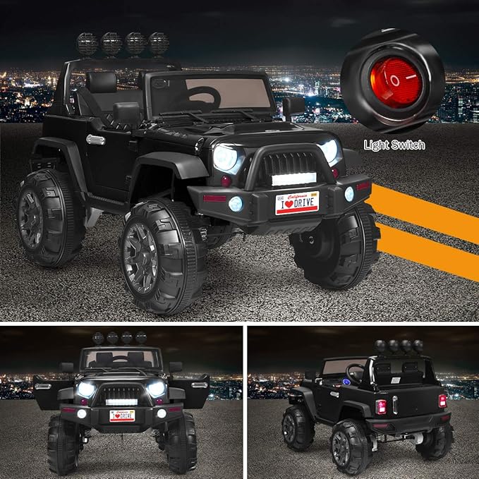 Costzon Ride on Car, 12V Battery Powered Electric Vehicle w/Parent Remote Control, Spring Suspension, Storage, 3 Speeds, LED Light, MP3, Music, USB & AUX Port, Electric Car for Kids (Black)