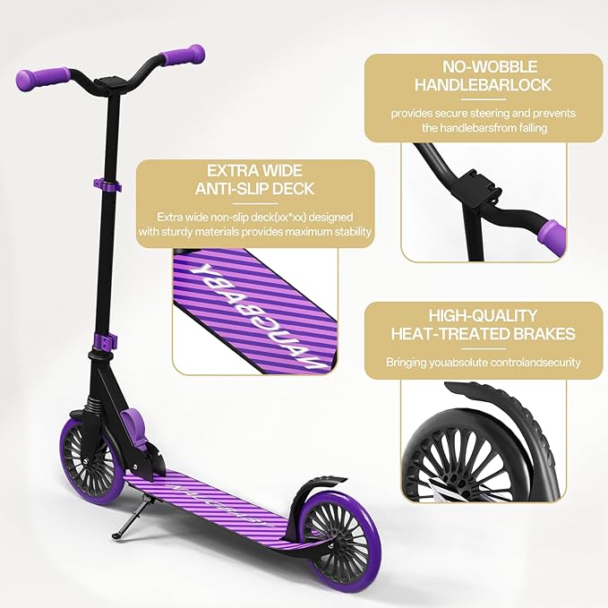 Scooter for Kids 8-12, Kick Scooter for Kids,Teen& Adults, Folding Scooters Holds Up to 220lbs | Adjustable Height | Lightweight |Rear Brake