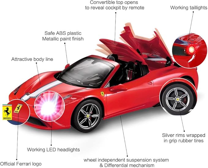 Rastar RC Car | Radio Remote Control Car 1/14 Scale Ferrari 458 Special A, Model Toy Car for Kids, Auto Open & Close, Red