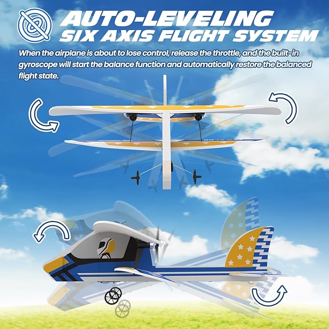 DEERC RC Plane, 2.4GHZ Remote Control Airplane W/ 3 Batteries & 6-axis Gyro Stabilizer, 2CH RTF RC Glider Toy for Beginners Kids Boys Girls Adults
