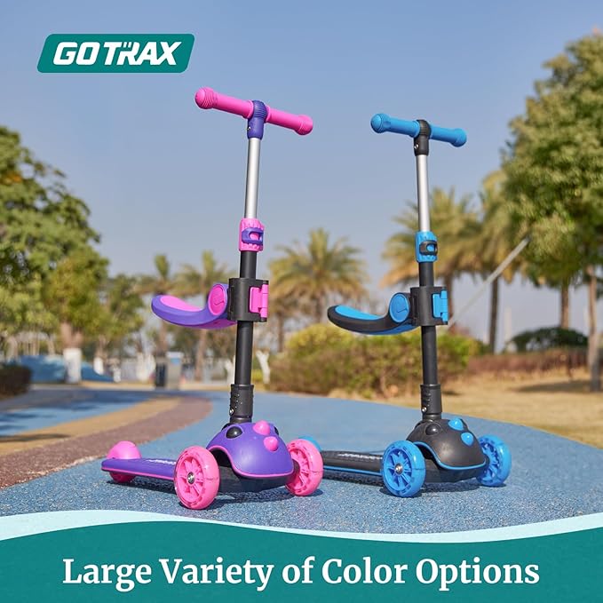 Gotrax KS3 Pro Folding Kick Scooter for Kids, One Key Removable Seat & 3 Extra Wide PU Light-Up Wheels and Anti-Slip Deck, Adjustable Height Handlebar and Lean-to-Steer Scooter for Children Aged 2-8