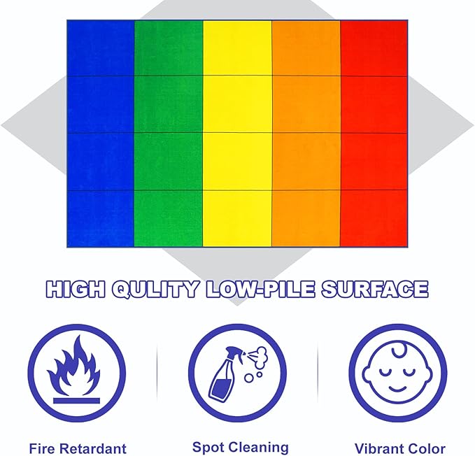 LIVEBOX Elementary Classroom Rugs for Kids, Washable Kids Rugs for Playroom School, Nursery, Colorful Children's Educational Carpet Non-Slip Classroom Mat for Learning, 6'x9'(Seats-20)