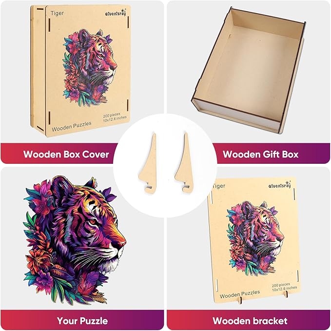 Wooden Jigsaw Puzzles 500 Pieces-Tiger,13.8x17.4in,Royal,Wooden Puzzles for Adults,Unique Shape Animal Adult Puzzles,Irregular Wood Puzzles Best Gift for Adults and Kids Family Game