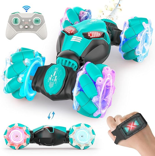 Gesture RC Cars, Hand Controlled Stunt Car for 6-12 yr Boys Girls, 2.4GHz Gesture Sensor Remote Control Cars, 4WD RC Twist Car with Light Music for Kids Birthday Xmas Gift Blue