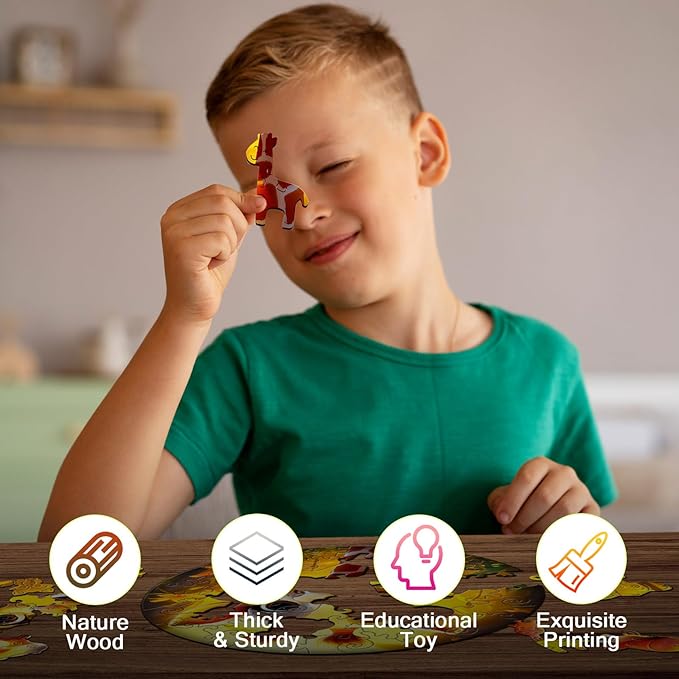 Easter Gifts for Kids Girls Boys, Easter Basket Stuffers, Wooden Jigsaw Puzzles for Kids Ages 4-6, 50 Piece Unique Shape Animal Theme Puzzle - Preschool Learning Educational Toys for Kid 3+ (Giraffe)