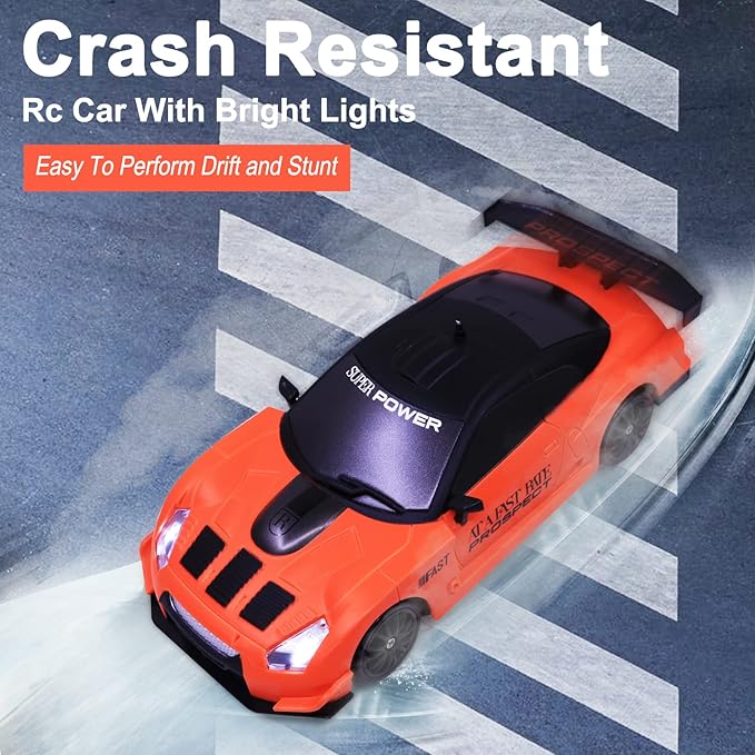 Remote Control Car RC Drift Car 2.4GHz 1:24 Scale 4WD 15KM/H High Speed Model Vehicle with LED Lights Drifting Tire Racing Sport Toy Car for Adults Boys Girls Kids Gift 2Pcs Rechargeable Batteries