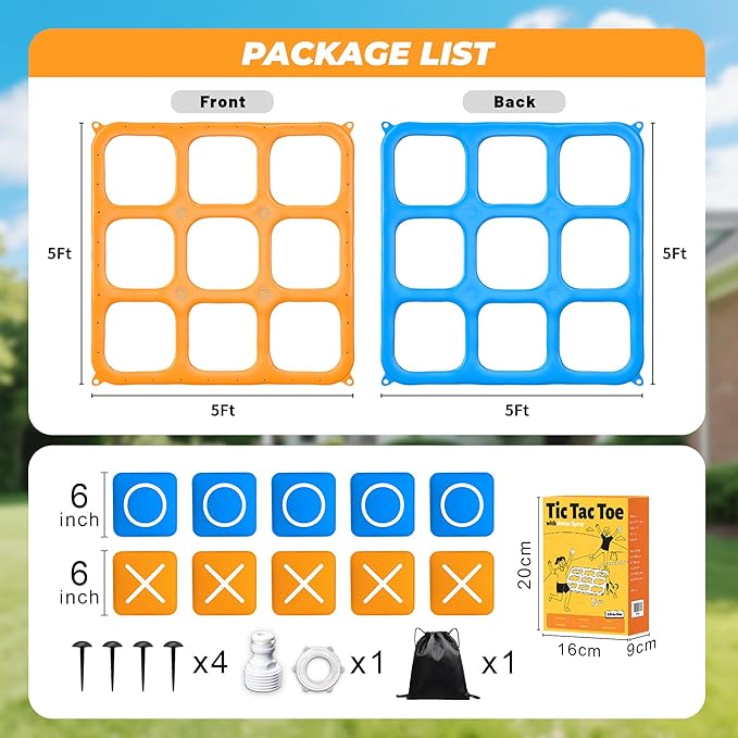 JOSEN Sprinkler for Kids, 60" x 60" Outdoor Water Play Splash Pad with Tic Tac Toe Game for Kids & Adults - Summer Backyard Fun, Giant Sprinkler Water Toy for Family Parties - Orange