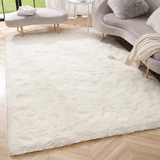 Amearea Premium Soft Area Rug 4x5.3 Feet, Cream Rugs for Living Room, Fluffy Carpet for Bedroom Nursery Playroom Teen Bedside Home Decor, Comfortable Indoor Furry Dorm Carpets, Cream