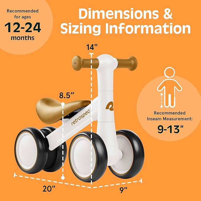 Retrospec Cricket 2 Baby Walker Balance Bike with 4 Wheels for Ages 12-24 Months - First Birthday Gift Toddler Bicycle Toy for 1 Year Old’s - Ride On Toys for Boys & Girls