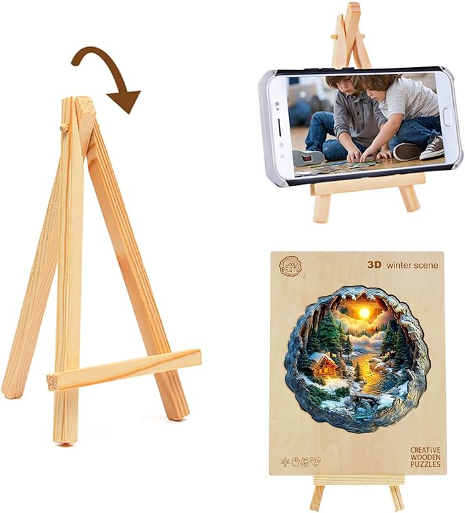 KAAYEE Wooden Puzzles for Adults 200 Pieces Visual 3D Winter Landscape Wooden Jigsaw Puzzles Unique Shaped Wood Puzzle Gifts for Children Father's Day Adults Kids (11.4 * 11.5 in)