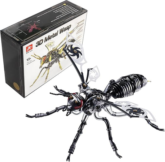 OreilleStar 3D Metal Puzzles for Adults, Model Kits of Northern Giant Hornet, Mechanical Wasp Building Blocks, Difficult DIY Assembly, Men's Birthday Gifts (3D Metal Wasp-Silver Black)
