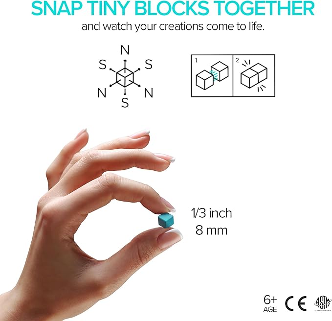 PIXIO PIXOPLASMA - Tiny Magnetic Blocks Building Toy in The Pixel Art Style with Free App - 5/16" Plastic Cubes with 6 Magnets Inside - Open Ended Toy - Creativity Toy for Ages 6+ - 60pcs