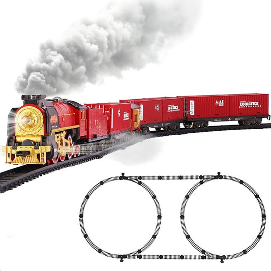 Train Set, Christmas Train Sets for Around The Tree Electric Train Set with Steam, Lights and Sound, Model Train Sets for Kids Toy Gifts for 3 4 5 6 7 8+ Years Old (Remote Control)